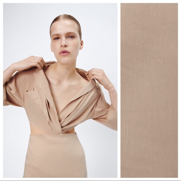 🌹NWT. Zara Sand Cut-out Mini Dress. Size M. - Picture 5 of 10